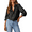 Black, variant on Fantaslook Women Button Down Denim Shirts Collared Casual Long Sleeve Blouses Tops with Pockets