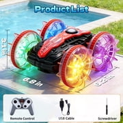 JoyStone Amphibious Remote Control Car Boat with LED Lights, 4WD RC Stunt Car Toy for Boys Girls, Water Beach Pool Toys for Kids Ages 8-12, Red