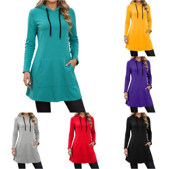 QWERTY Women's Hooded Sweatshirt Dress Long Sleeve Casual Fall Winter Outfit Size XXL