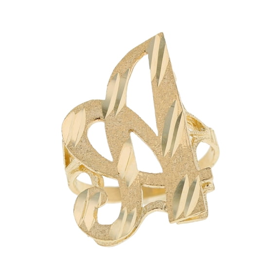 10k Real Yellow Gold Ladies Tendy Chic Diamond Cut Cursive Inital Letter A Ring