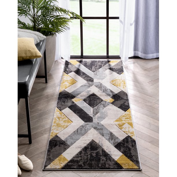 Well Woven Rheta Gold Modern Geometric Stripes & Angles Pattern Runner