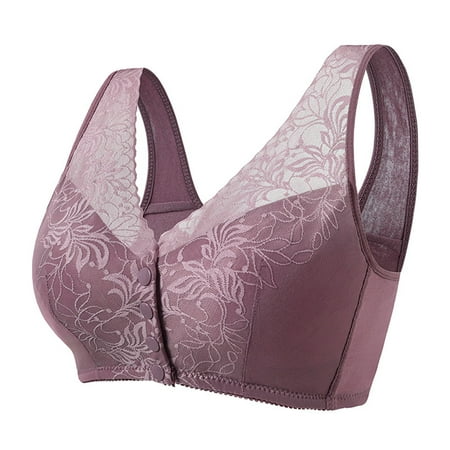 Wireless Bras for Women  Middle Aged And Elderly Bras Without Steel Rings Large Size Underwear Front Button Style Bra Comfortable Bra(Purple 42)