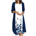 thumbnail image 2 of Woman  Spring,Summer Printing Casual Floral Print Round Neck Sleeveles Dress Solid Chiffon Two-Piece Set 2 Piece Set Beach Sundress, 2 of 5