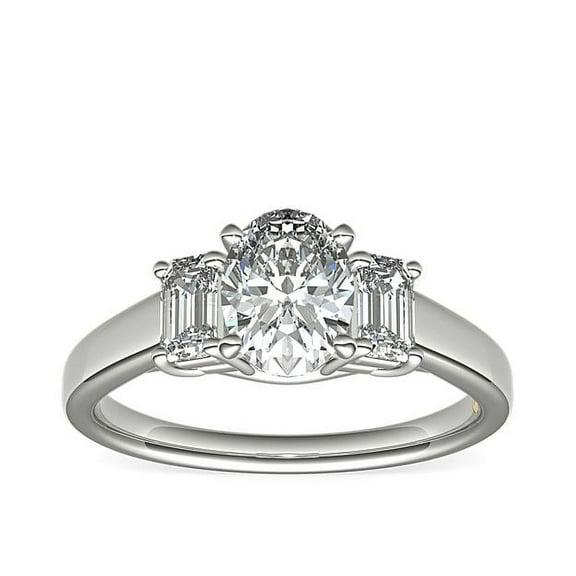 1.00 Carat Unique Oval Cut Natural Diamond Three Stone Wedding Ring for Women Solid 14K White Gold Size 7