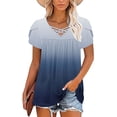 thumbnail image 6 of XYAIXT Women Summer Tops Gradient Color Pleated Fashion Casual Blouses Petal Sleeve T-shirt V Neck Crisscross Strap Tee, 6 of 6