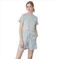 thumbnail image 3 of Conjuntos de 2 Piezas para Mujer, de Verano, con Cuello Redondo y Pantalones Cortos A Juego, para Estar en Casa con Bolsillos, Ropa Informal de Viaje A . Gris M, 3 of 9