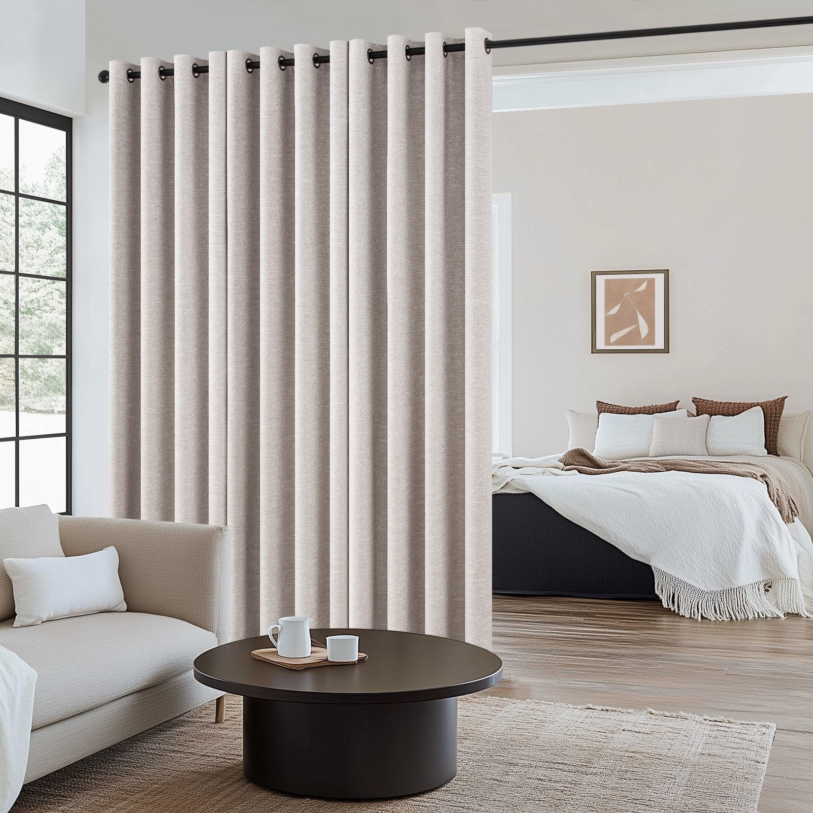 Top Finel Grommet Top Blackout Curtains, Linen, 52" x 90", 2 Panels