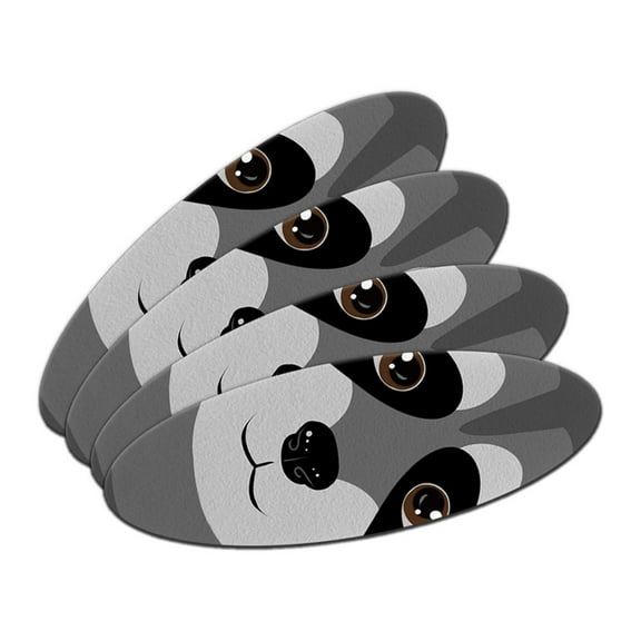 Raccoon - Cute Double-Sided Oval Nail File Emery Board Set 4 Pack