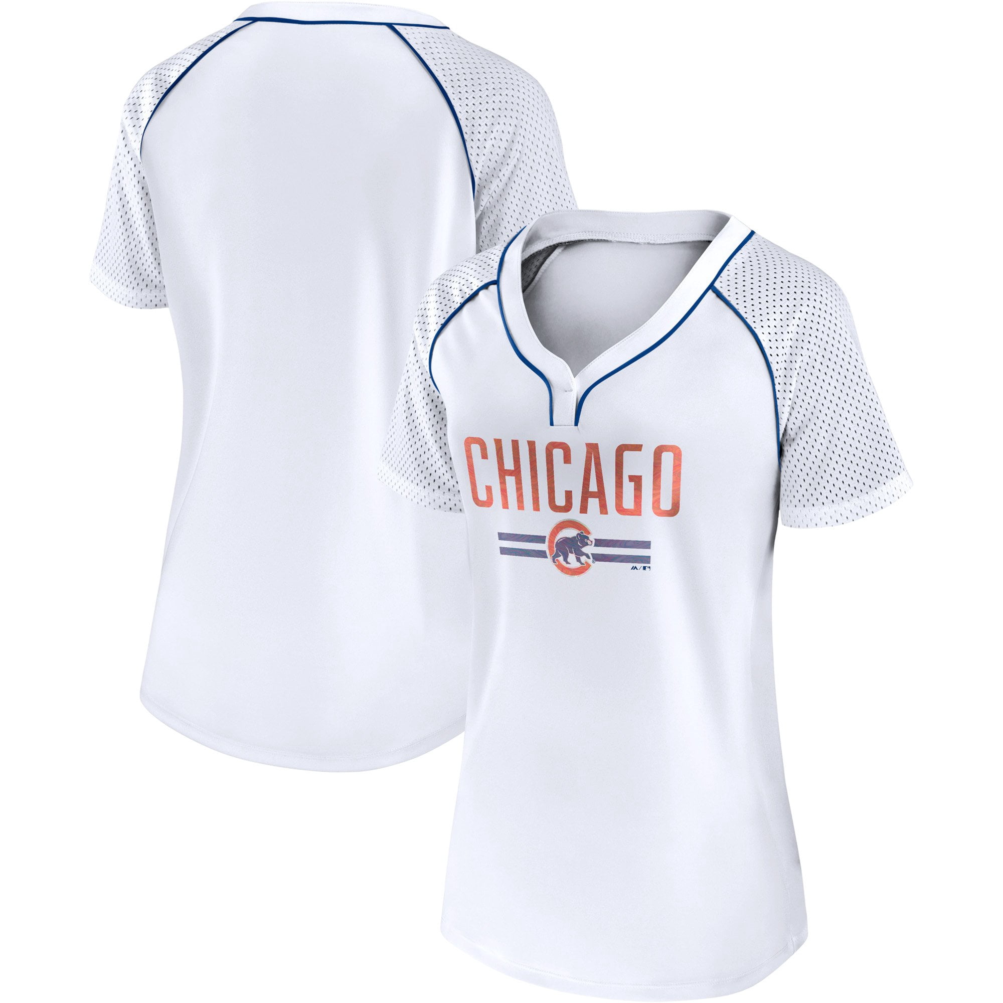 Women's Fanatics White Chicago Cubs Play Calling Raglan V-Neck T-Shirt