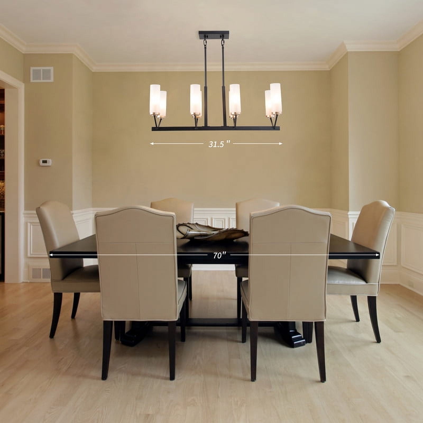 LNC 8-Light Black and Gold Linear LED Pendant with Frosted Glass for Kitchen Island