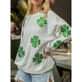 thumbnail image 4 of Women St Patrick's Day T Shirts Sparkly Sequin Green Irish Clover Long Sleeve Crewneck Sweatshirt Funny Pullover Tops, 4 of 7