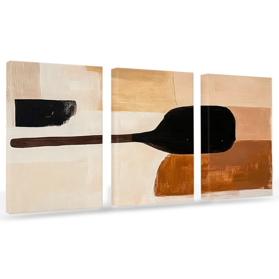 Beige Black Canvas Wall Art 3 Panels, Brown Abstract Art Graffiti Color Block Modern Framed Wall Decor Modern Artwork Prints Painting for Living Room, Bedroom, Kitchen & Cafe Decor 16" x 20"