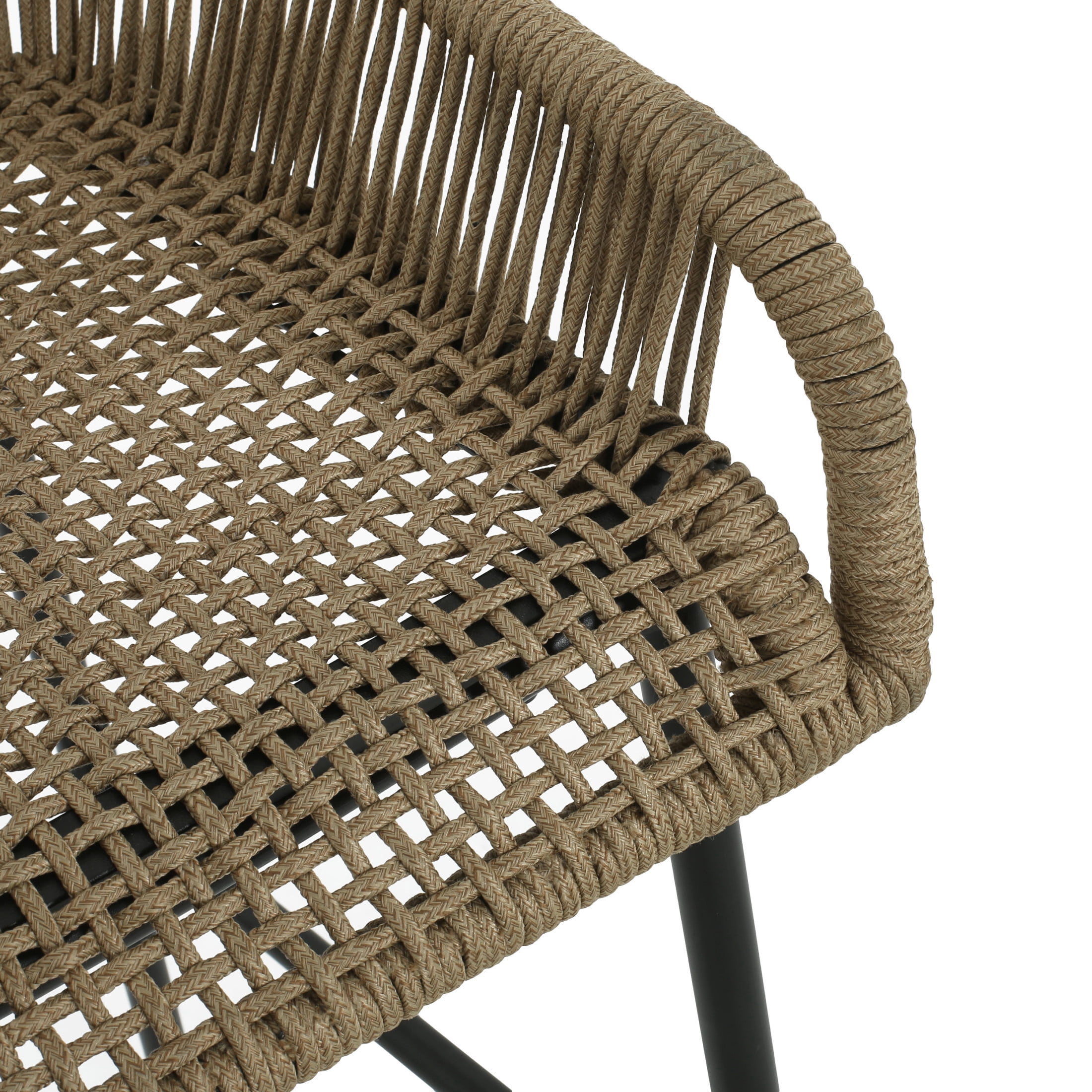 Stylish Brown Rope Design Barstools with Black Metal Frame, Set of 2