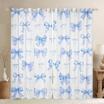jejeloiu Blue Ribbon Bowknot Black Out Curtains,Cute Cartoon Bowtie Curtains Pack of 2 (42x63 Each) For Girls