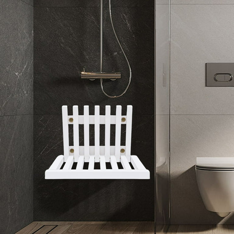 SHZICMY Wall Mount Fold Teak Shower Bench Bathroom Accessories