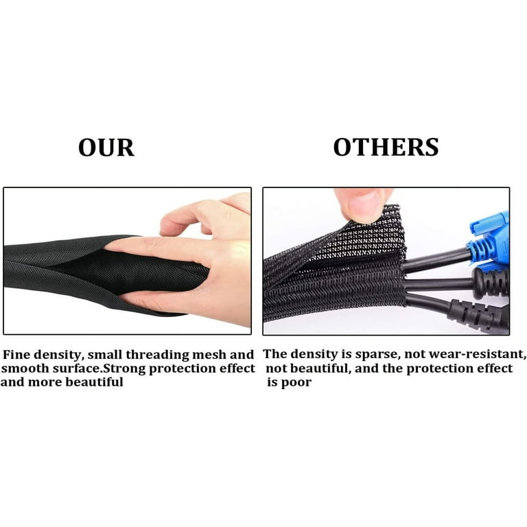Black Braided Cable Management Sleeves Wire Loom Tubing