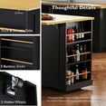 thumbnail image 6 of 48inch Large Kitchen Island with 2 Bar Stools, Power Outlet, Door Internal Storage Rack, Kitchen Storage Cart on 5 Wheels with Drop Leaf, 5 Open Side Racks, 2 Drawers,for Kitchen,Dining Room,Black, 6 of 9