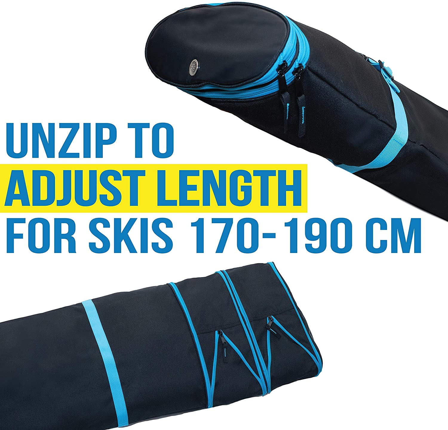 Athletico Dynamic Adjustable Length Ski Bag Padded Ski Bag Adjusts from 170cm 