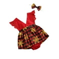 thumbnail image 2 of Qiylii Baby Girl Christmas Romper Santa House Plaid Snowflake V Neck Bodysuit, 2 of 6