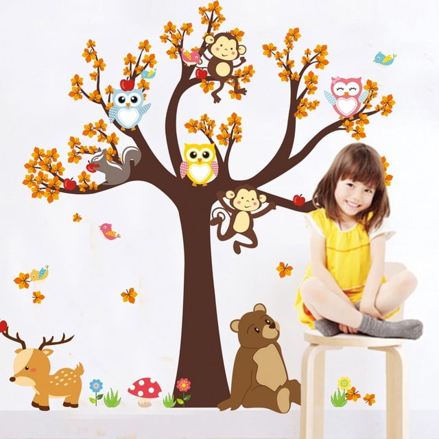 Vinil Decorativo Dara Baby para sala o Habitación Bosque Con Búhos y osos VinDe035