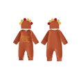 thumbnail image 2 of Cjfdfy Newborn Baby Boy Girl Thanksgiving Outfits Long Sleeve Turkey Embroidery Jumpsuit With Hat My First Thanksgiving Little Turkey Fall Outfit 0-6 Months, 2 of 9
