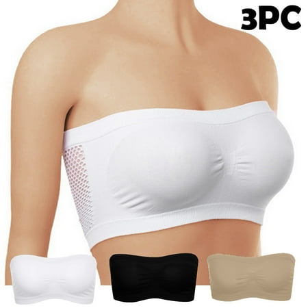 Biziza Strapless Bra for Women Non-Slip Silicone Padded Bandeau Bra Wireless Tube Top Bra S-5XL