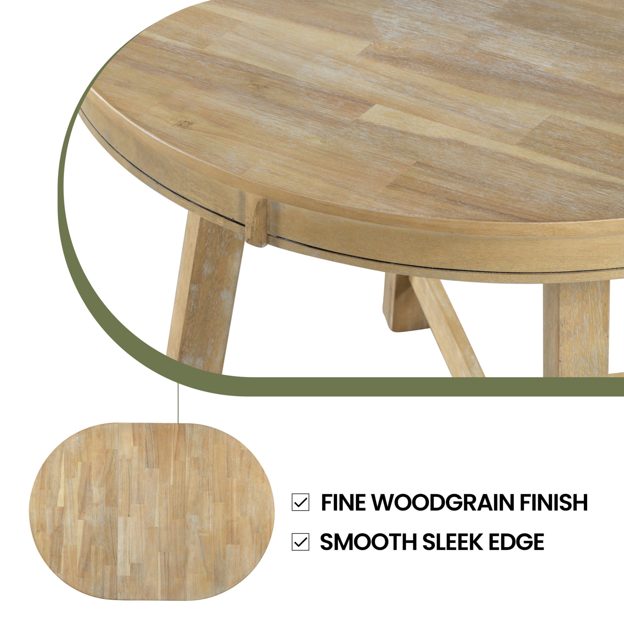 Aukfa Dining Table for 4-6, 42"-58" Extendable Round Kitchen Table with 16" Rustic Drop Leaf for Dining Room/Living Room, Natural Wood