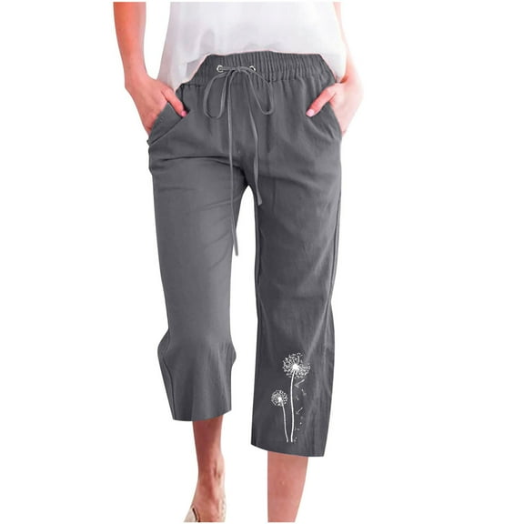 COBKK Yoga Pants Fashion Womens Casual Printing Elastic Loose Pants Straight Wide Leg Trousers with Pocket Women Capris Palazzo Pants J-58 Dark Gray 3XL