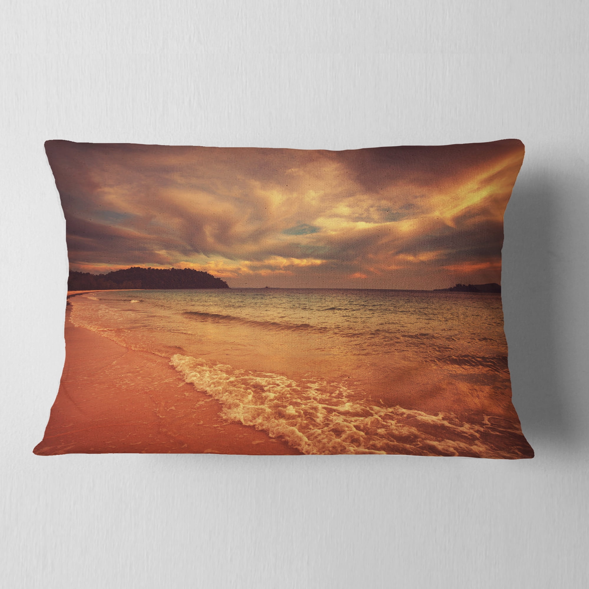 Designart Brown Serene Tropical Beach - Seashore Throw Pillow - 12x20