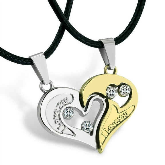 His and Hers Stainless Steel I Love You Heart Men Women Couple Pendant Necklace - Silver/Gold