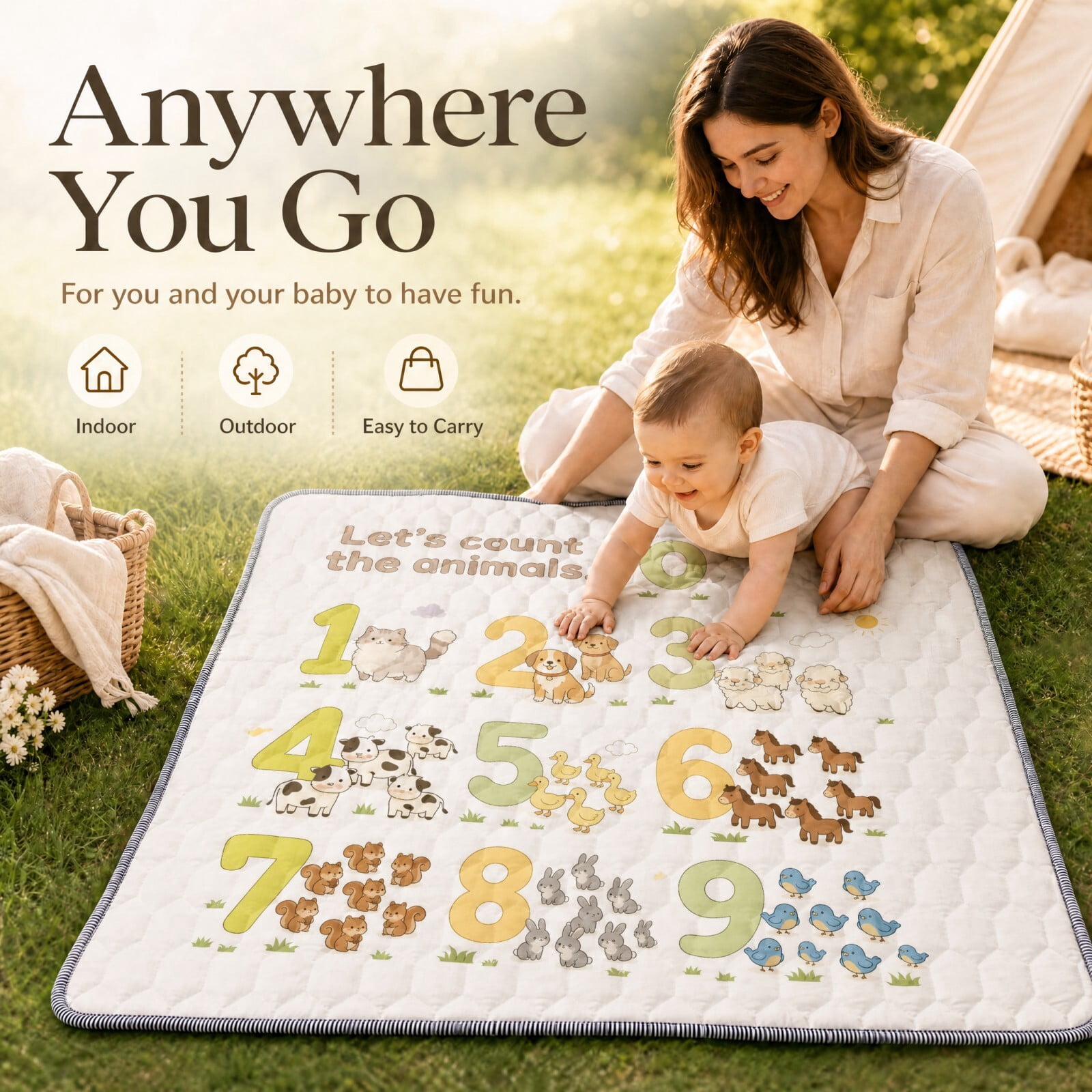 Easy4Home Large Baby Play Mat for Infants & Toddlers, 50"x50" Thick Cushioned Crawling Mat, Foldable Non-Slip Floor Playmat