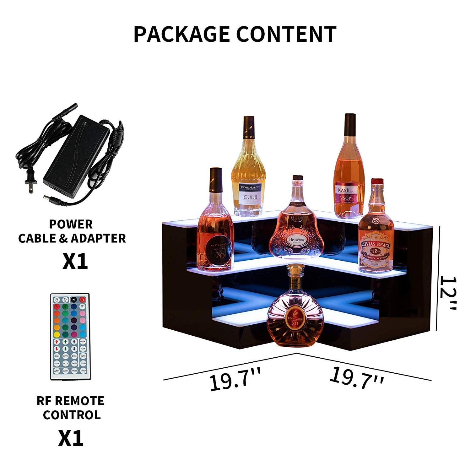 Nurxiovo LED Liquor Bottle Display 31 Inch LED Display Shelf Lighted 2 Step Island Illuminated Bottle Shelf with DIY Mode,Remote Control,Color Changing for Party Home Bar L31.5xW17.3xH7.87 