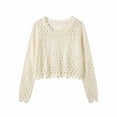 thumbnail image 4 of JnLxul Crochet Tops for Women Long Sleeve Hollow out Beach Cover Ups Crew Neck Loose Casual Vacation Boho Tops(,White), 4 of 6