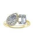 thumbnail image 1 of 1.10 Carat Excellent Emerald & Pear Cut Real Diamond Latest Design Two Stone Ring for Ladies Solid 14K Yellow Gold Size 7.5, 1 of 8