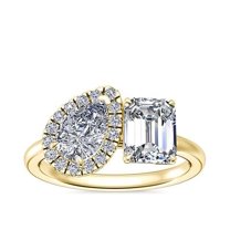 1.10 Ct Brilliant Emerald & Pear Cut Genuine Diamond Sparkle Two Stone Ring for Women Solid 14K Yellow Gold Size 6.5