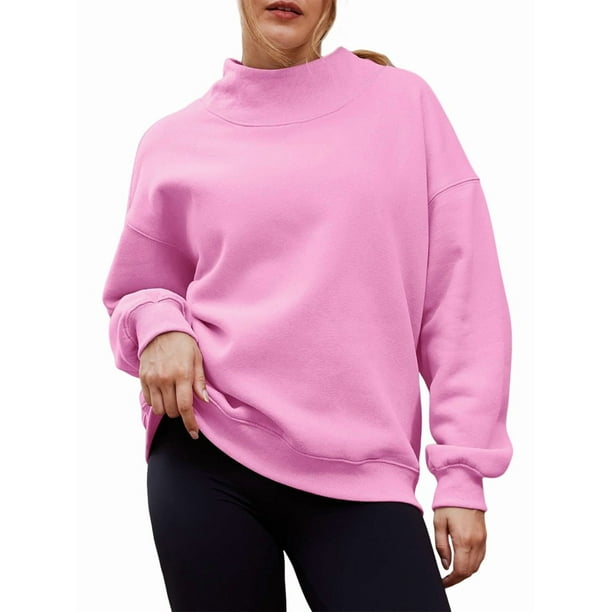 Sudaderas de Gran Tamaño para Mujer, Jersey de Cuello Alto, Sudaderas con Capucha de Larga, Tops, Conjuntos de Moda de Otoño, Ropa. Rosa L