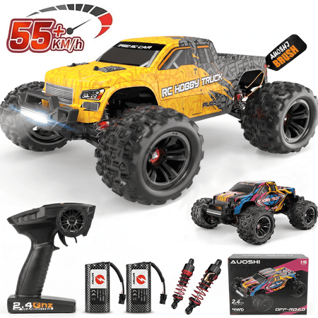 AUOSHI RC Cars 1:16 High Speed Remote Control Truck, 4WD All Terrain Off Road RC Truck 35+MPH with LED Lights, 2 Batteries for Kids and Adults Toy Gifts