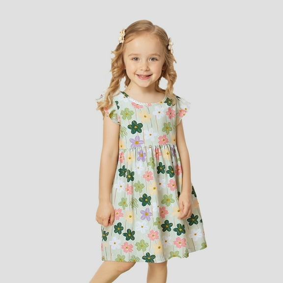 WOYY Girls Cotton Floral Sleeveless Dress Summer Casual Play Dress, Sizes 2-12