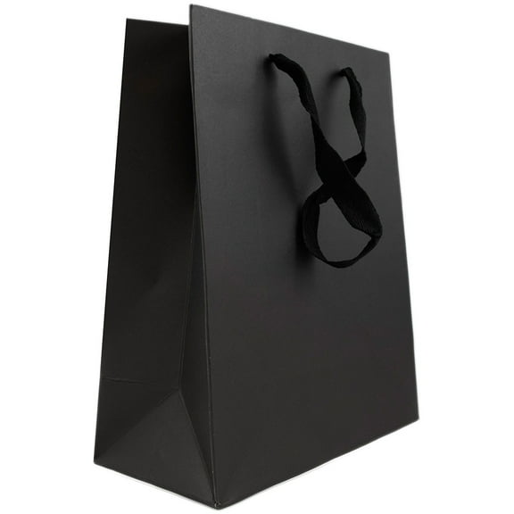 JAM Paper Matte Gift Bag, 8 x 10 x 4, Black Kraft, 1/Pack, Medium