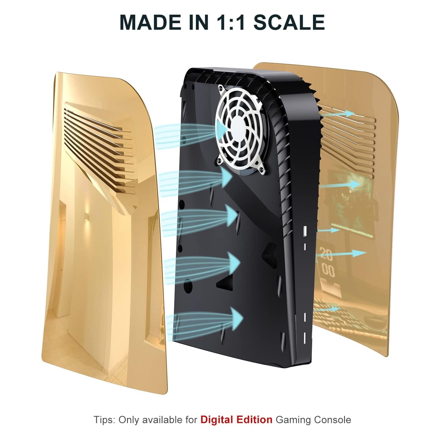 Plastic Plates for PS5 Digital Edition, Faceplate with Cooling Vents, Anti-Scratch Dustproof Protective Cover Plates, Premium ABS Replacement Shell-Golden
