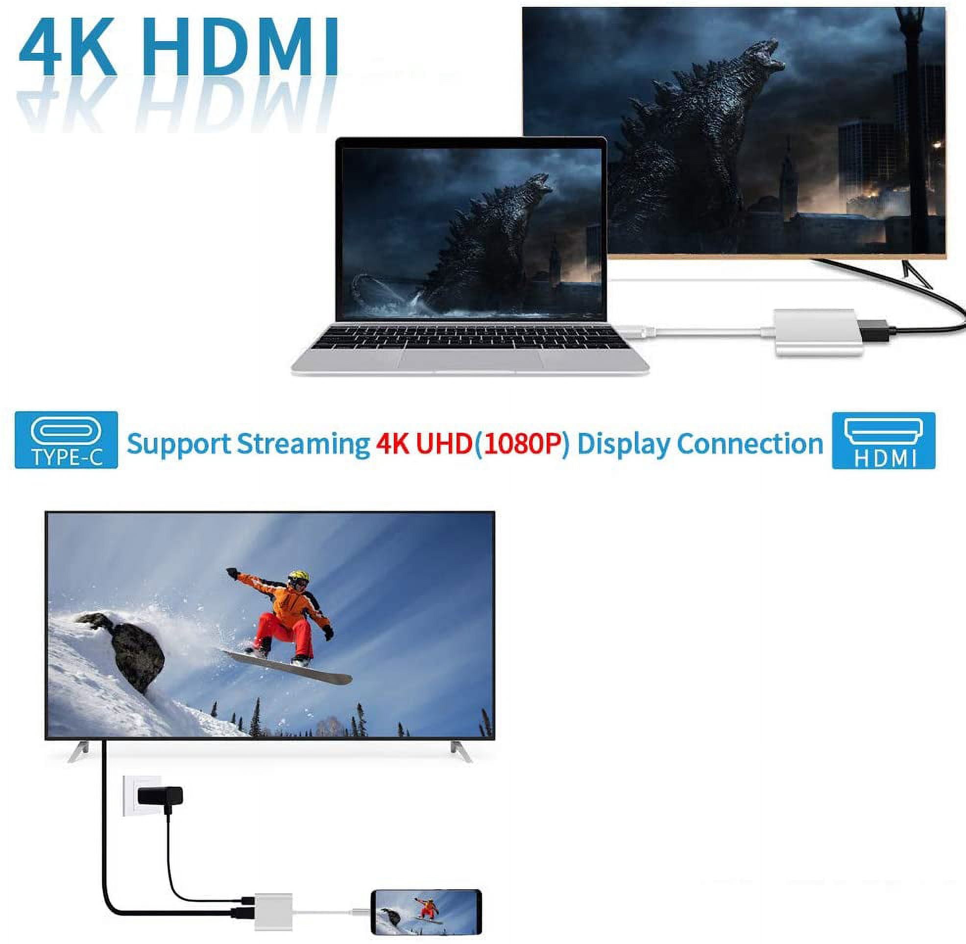 USB C to HDMI Multiport Adapter USB 3.1 Gen 1 Thumderbolt 3 to HDMI 4K Video Converter/USB 3.0 hub Port PD Quick Charging Port with Large Projection for 2015/16/17/18 MacBook/MacBook Pro/Chr