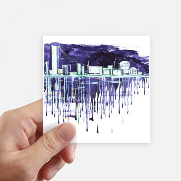 Night Starry Sky Modern City Watercolor Sticker Square Waterproof Stickers Wallpaper Car Decal