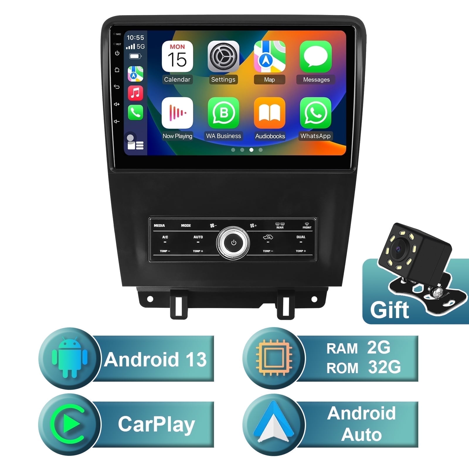 Android 13 Car radio for Ford Mustang 2010-2014 with Manual A/C Multimedia Stereo Wireless Carplay Android Auto Autoradio Navigation GPS WIFI Mirror link Camera FM BT 2+32GB