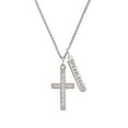 thumbnail image 2 of Delight Jewelry Stainless Steel Numbers 6:24 - Bless and Keep You Engraved Cross - Silvertone Fearless Bar Charm Necklace, 23", 2 of 4
