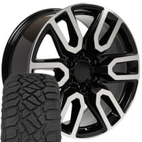 OE Wheels CV36 20 Inch Rims and Tires Fit Sierra 1500 Style 6x139.7 20x9 Gloss Black Machined - Hollander 5914 - TerraMax RT 275/55-20 (Set of 4)