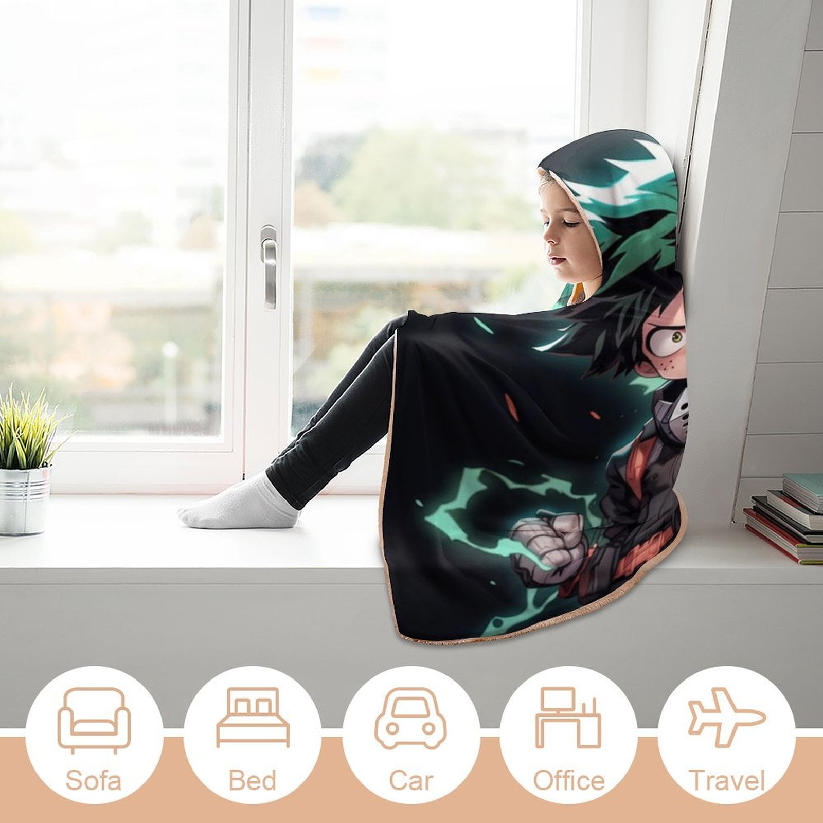 My Hero Academia Wearable Blanket Cloak Arctic Velvet Hooded Blanket Soft Fuzzy Hoodie Blanket Cape for Adults Kids 50"x60"