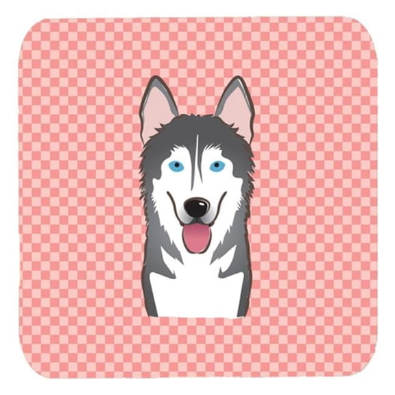 3.5 x 3.5 In. Checkerboard Pink Alaskan Malamute Foam Coasters, Set Of 4