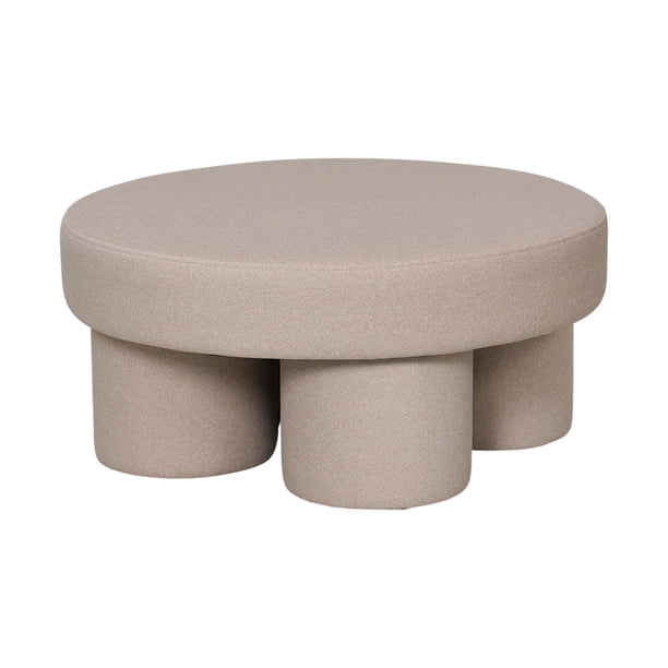 Ilios Innova | Taburete Redondo Minimalista Moderno Beige Tapizado en Tela mohair y con Patas Cilíndricas Bold Furniture para Sala con Decoración Contemporánea.