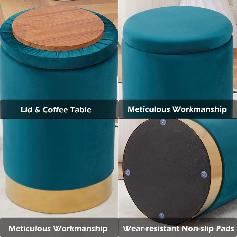 Casa Pura Furniture Elegant Storage Ottoman with Decorative Wooden Lid Modern Stylish Storage Solution for Living Room, Bedroom, and More