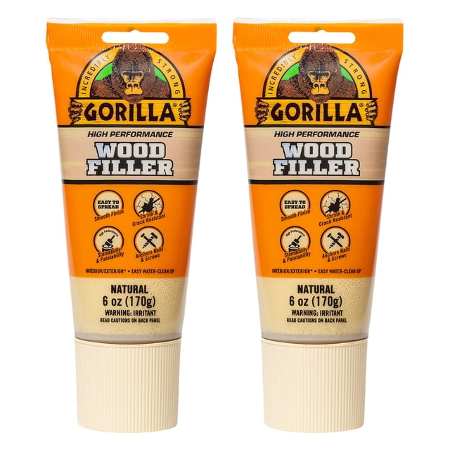 Wood Filler Gorilla, multiusos, 180 ml, color natural (paquete de 2)